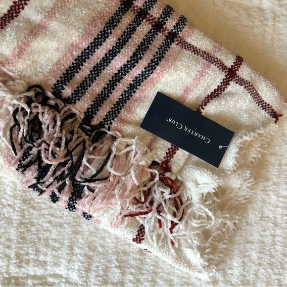 Charter Club Plaid Chenille Fringed Scarf NWT - Picture 6 of 8
